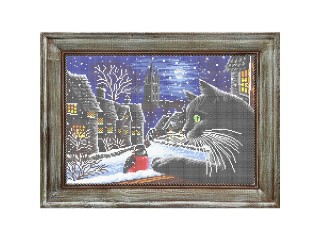 Рисунок на ткани «Кот и снегирь»