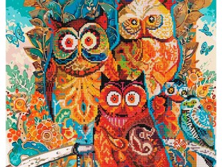 Алмазная картина-раскраска «Разноцветные совушки»