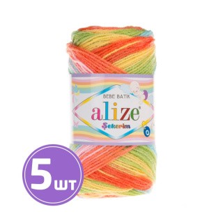 Пряжа ALIZE Sekerim bebe batik (4400), зеленый-св.оранж-розовый-желтый-голубой, 5 шт. по 100 г Пряжа ALIZE Sekerim bebe batik (4400), зеленый-св.оранж-розовый-желтый-голубой, 5 шт. по 100 г