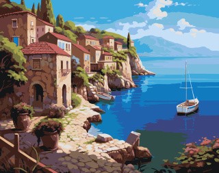 Картина по номерам «Море: Уютный город на берегу»