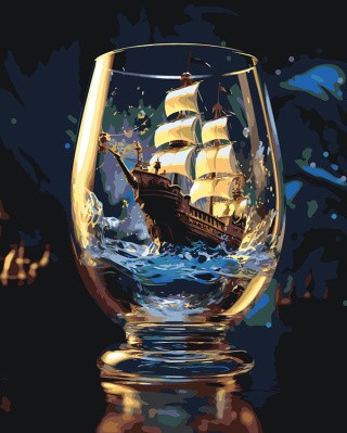 Картина по номерам «Море: Корабль-парусник в бокале 2»