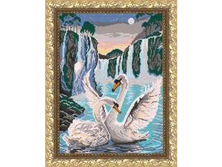 Рисунок на ткани «Лебеди у водопада»