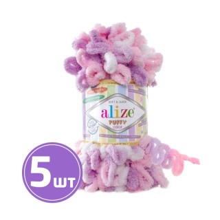 Пряжа ALIZE Puffy color (6051), сирень-розовый-белый, 5 шт. по 100 г Пряжа ALIZE Puffy color (6051), сирень-розовый-белый, 5 шт. по 100 г