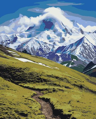 Картина по номерам «Пейзаж гора Эльбрус в снегу под облаком»