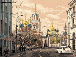 Рисунок на ткани «Москва, ул. Варварка»