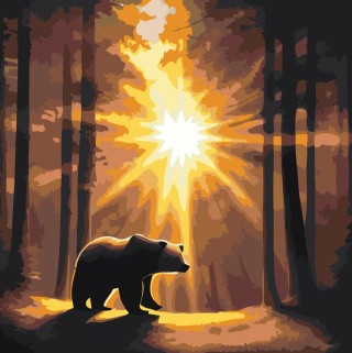 Картина по номерам «Медведь на фоне закатного солнца»