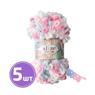 Пряжа ALIZE Puffy Fine color 14 (5945), розовый-св.голубой-белый, 5 шт. по 100 г Пряжа ALIZE Puffy Fine color 14 (5945), розовый-св.голубой-белый, 5 шт. по 100 г