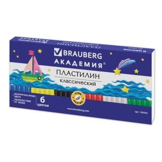 Пластилин классический Brauberg «Академия», 6 цветов, 120 г, со стеком