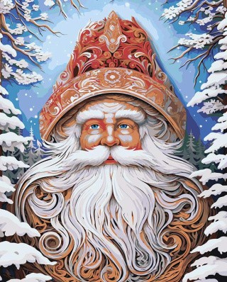 Картина по номерам «Новогодняя: Дед Мороз и заснеженные ёлки»