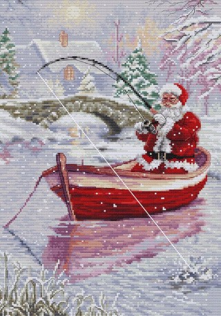 Набор для вышивания «Дед Мороз на рыбалке»