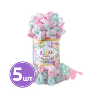 Пряжа ALIZE Puffy color (6052), мята-розовый-белый, 5 шт. по 100 г Пряжа ALIZE Puffy color (6052), мята-розовый-белый, 5 шт. по 100 г