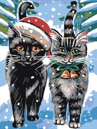 Картина по номерам «Рождественские котики»