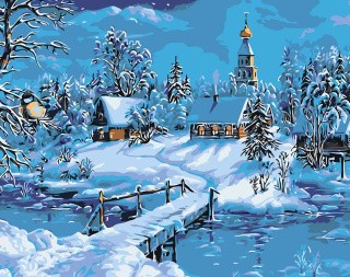 Картина по номерам «Зимняя деревенька»