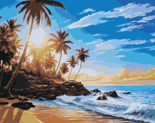 Картина по номерам «Море: Тропический пляж с пальмами»