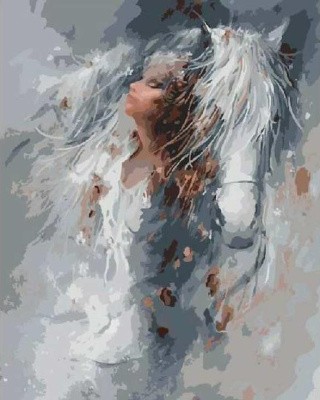 Картина по номерам по дереву Paintboy «Девушка и белая лошадь»