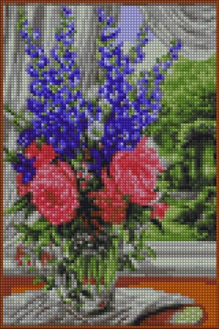 Алмазная вышивка «Пионы и дельфиниумы» Алмазная вышивка «Пионы и дельфиниумы»
