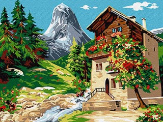Картина по номерам «Дом у горы»