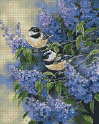 Алмазная вышивка «Сирень и птички» Алмазная вышивка «Сирень и птички»