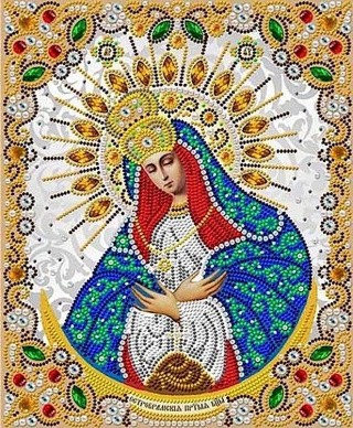 Рисунок на ткани «Богородица Остробрамкая в жемчуге и кристаллах»