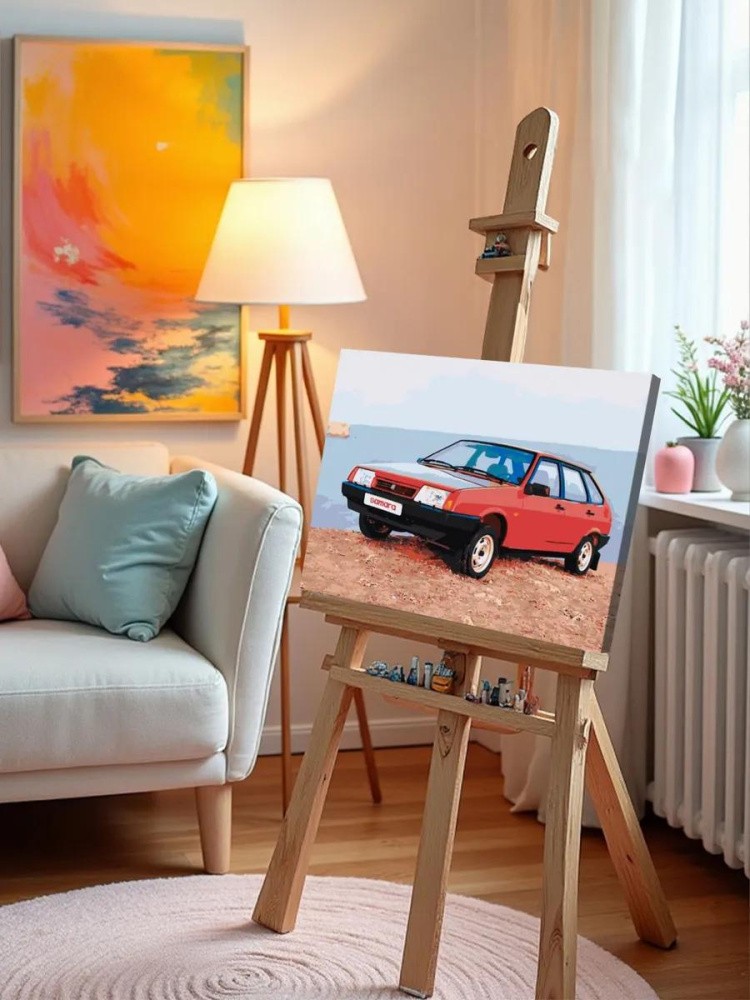 Картина по номерам «ВАЗ-2109: красная Лада девятка на обрыве у моря» — картинка 10