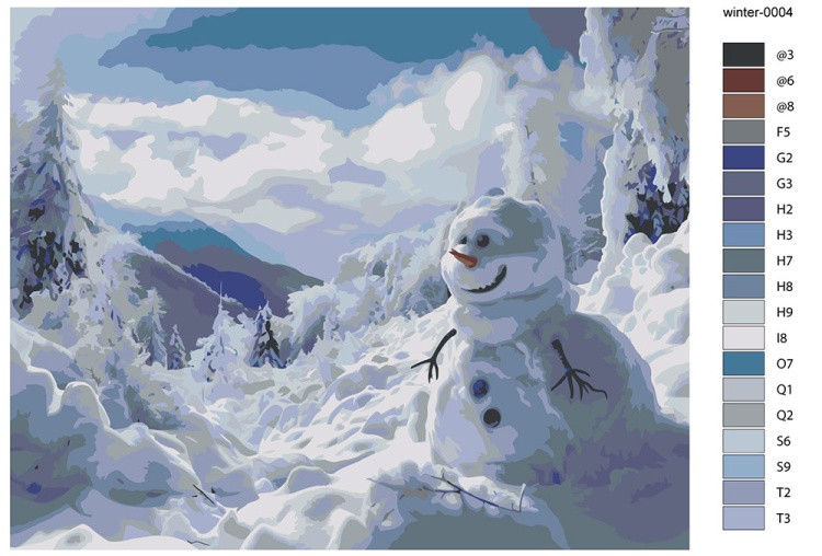 Картина по номерам «Зима: Пейзаж со снеговиком в лесу» — картинка 2