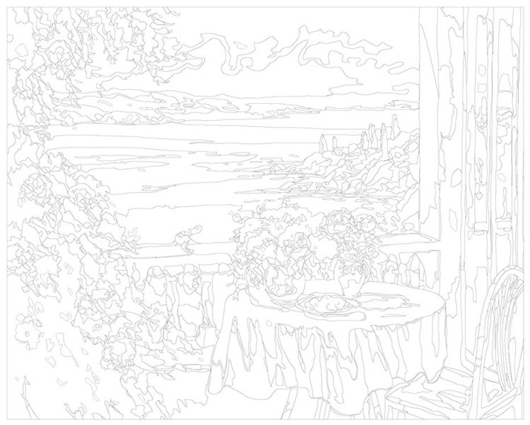 Картина по номерам «Море: Веранда с цветами и видом на залив» — картинка 3