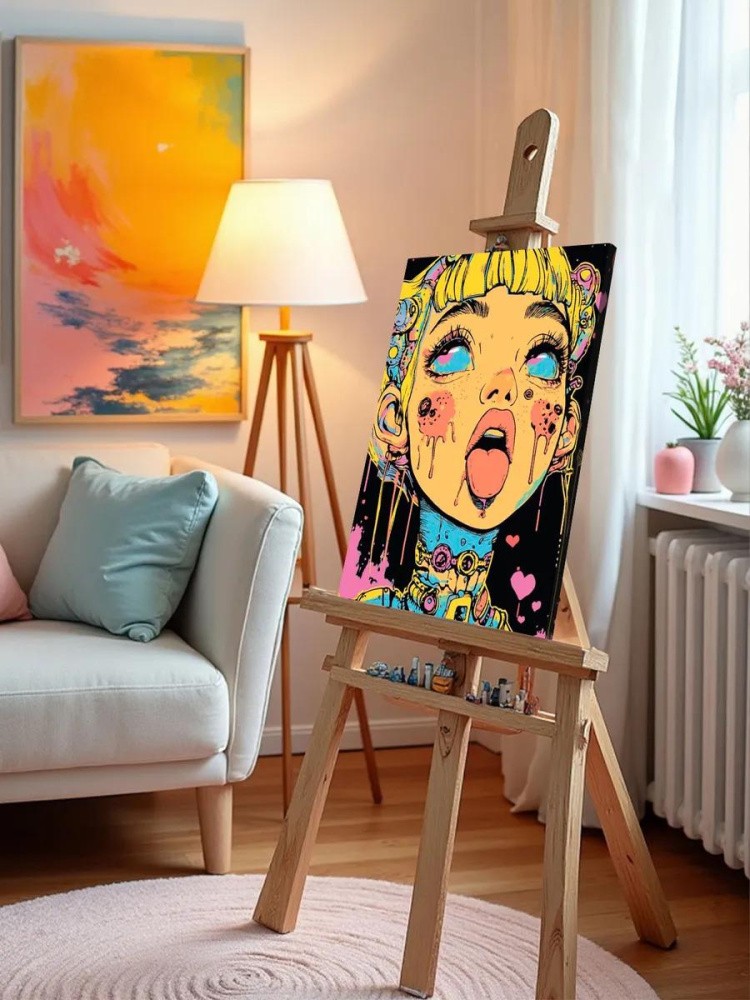 Картина по номерам «Девушка показывает язык, кислотный арт» — картинка 10