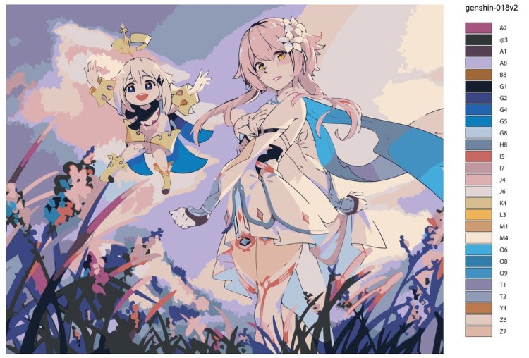 Картина по номерам «Genshin Impact Геншин Импакт: Паймон и Люмин» — картинка 2