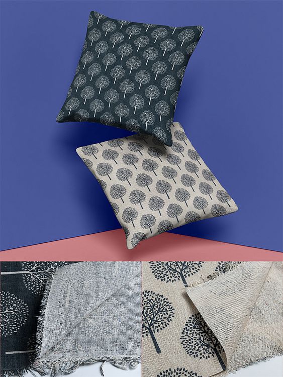 Ткань Лен, 140 г/м², 5 м x 150 см, цвет: серый, темно-синий, растительный принт, TBY — картинка 6