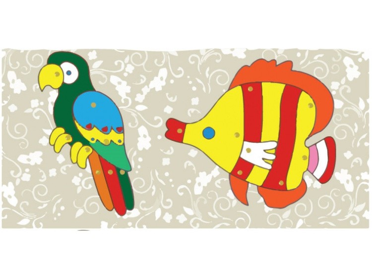 Мозаика «Попугайчик и рыбка» (фигурки из картона)