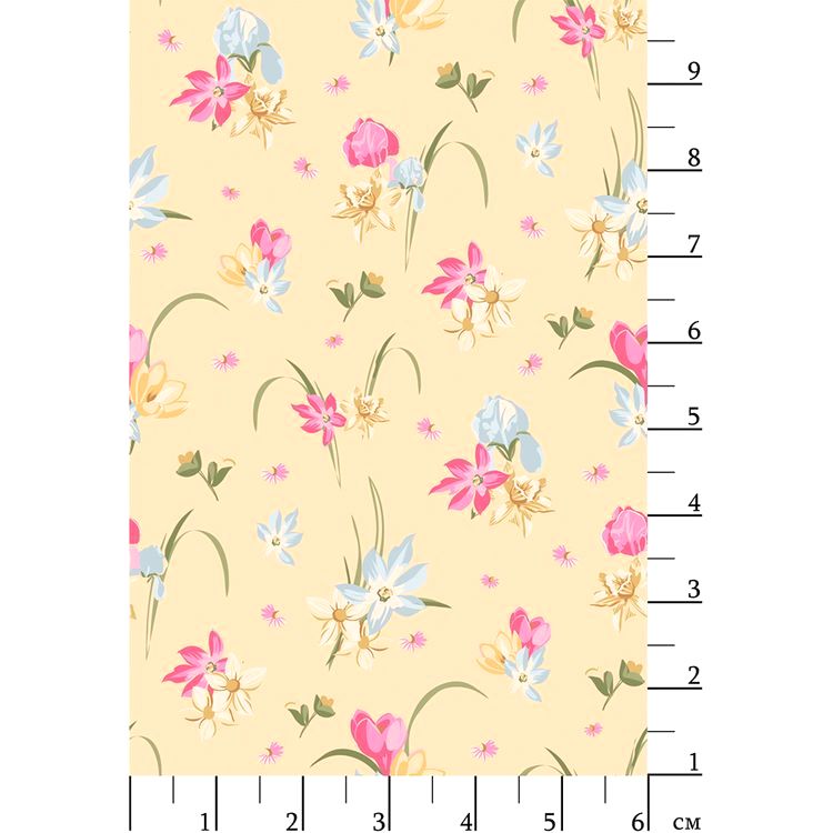 Ткань для пэчворка «ВЕСЕННИЙ ЭТЮД», 50x55 см, 146 г/м2, 100% хлопок, цвет: ВЭ-13 желтый, принт, Peppy — картинка 2