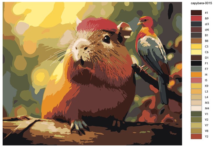 Картина по номерам «Капибара с красочной птицей» — картинка 2