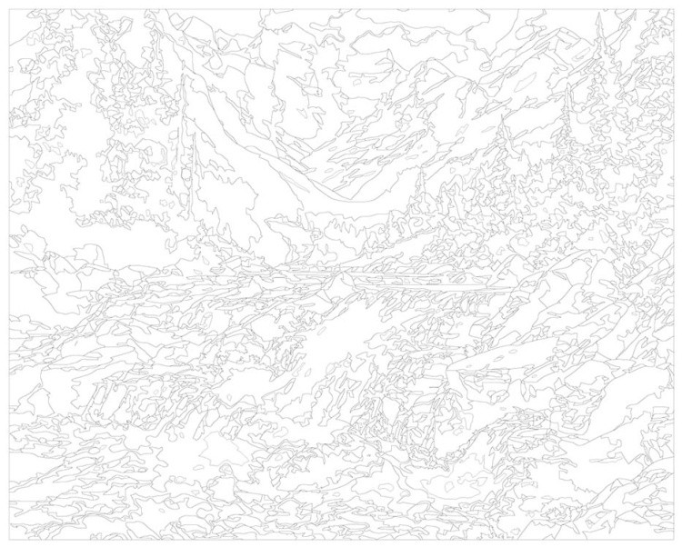 Картина по номерам «Природа: Пейзаж с ручьем возле леса в горах» — картинка 3