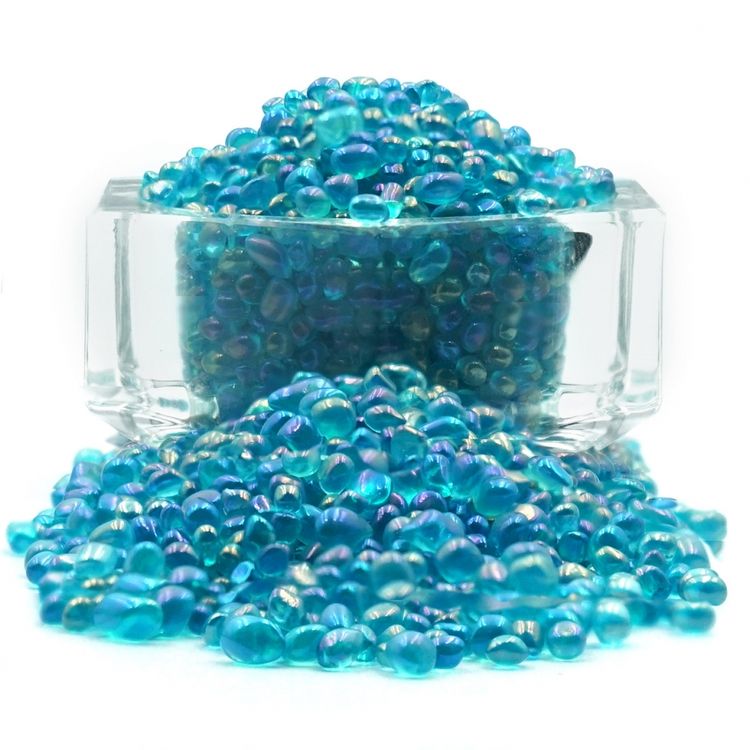 Радужные стеклянные камушки голубые, 100 гр