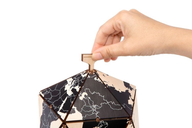 Конструктор деревянный 3D EWA «Глобус Икосаэдр с секретом», (шкатулка, сейф), черный — картинка 7