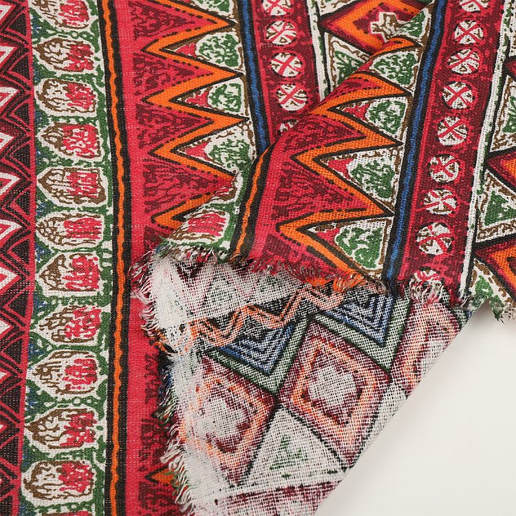 Ткань льняная, 3 м x 150 см, 140 г/м², цвет: красный, геометрический принт, TBY — картинка 4