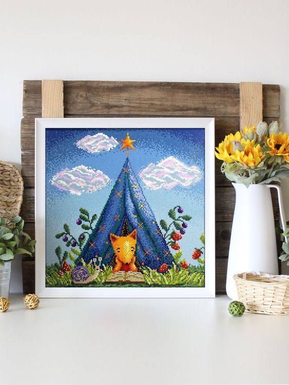Алмазная вышивка «Лисёнок в синей палатке» — картинка 2