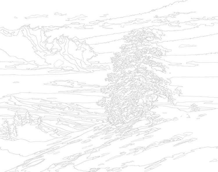 Картина по номерам «Зима: Пейзаж с сосной в снежных горах» — картинка 3