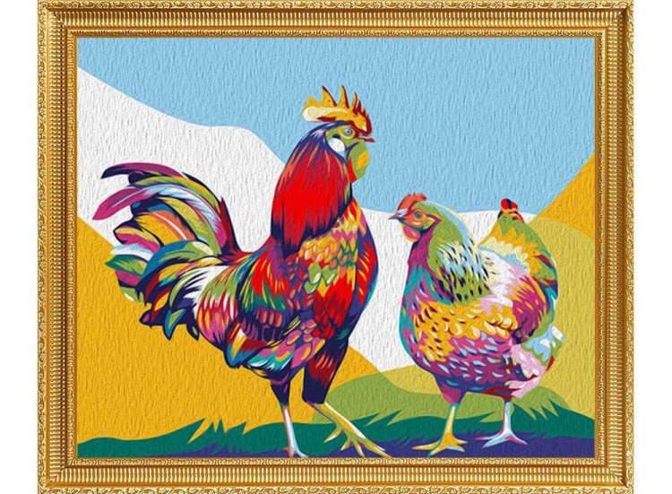Картина по номерам «Курочка и петушок» — картинка 3