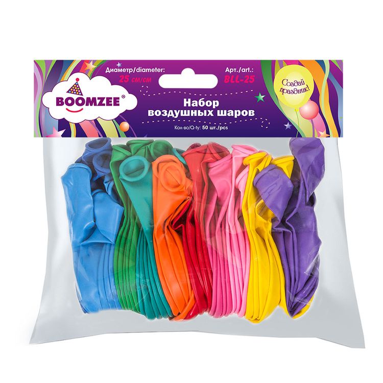 Набор воздушных шаров, 25 см, цвет: ассорти стандарт, 50 шт., BOOMZEE — картинка 2