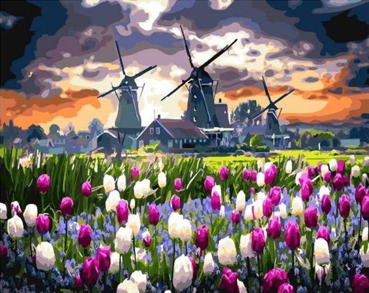 Картина по номерам «Мельницы и тюльпаны»