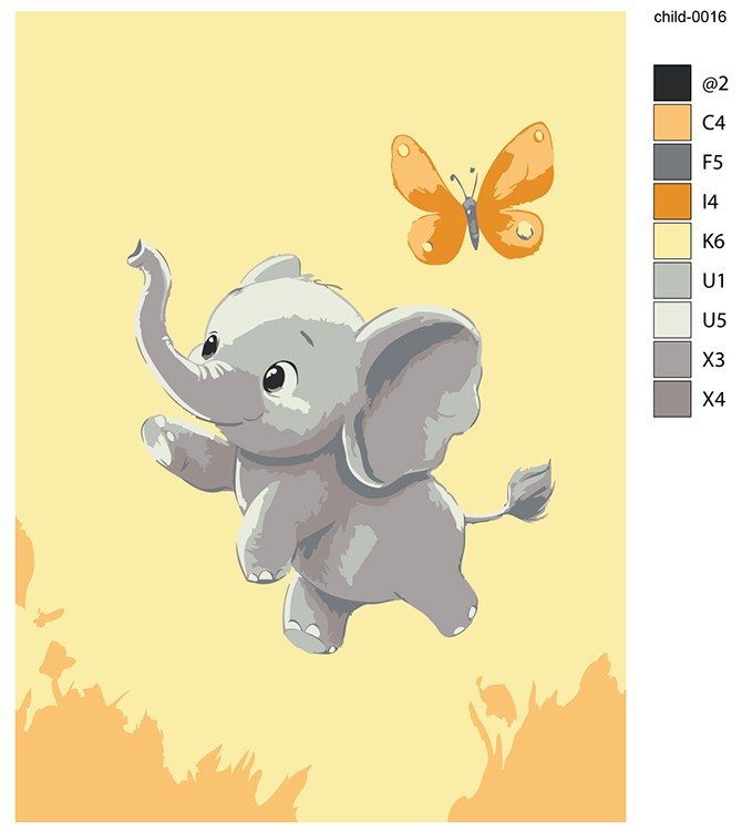 Картина по номерам «Детская, для детей: слон и бабочка» — картинка 2