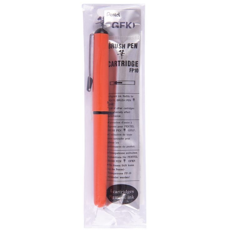 Ручка-кисть Pocket Brush Pen, 4 сменных картриджа (цвет черный), Pentel — картинка 8