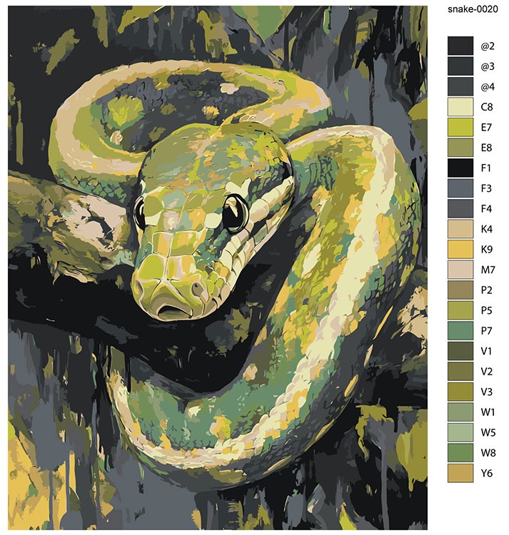 Картина по номерам «Зеленая змея в лесу, Новый год, животные» — картинка 2