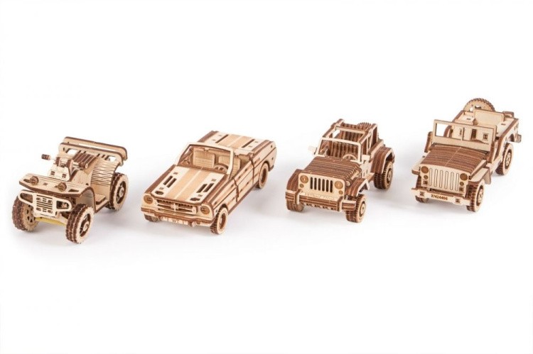 Механический 3D-пазл из дерева Набор машинок, Wood Trick
 — картинка 2