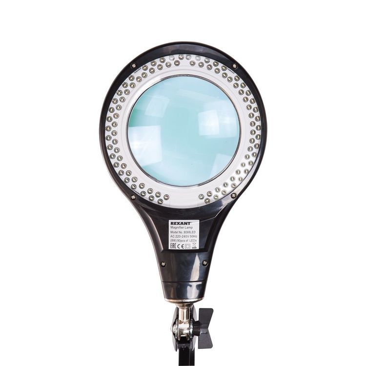 Лупа на струбцине круглая 5D с подсветкой 90LED, черная,  REXANT — картинка 3