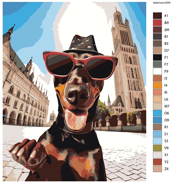 Картина по номерам «Собака доберман: селфи в очках на отдыхе» — картинка 2