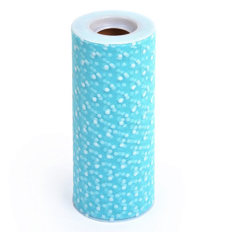 Фатин средней жесткости в шпульках, 22,86 м, ширина 15 см, цвет: 015 голубой в белый горох, TBY — картинка 2