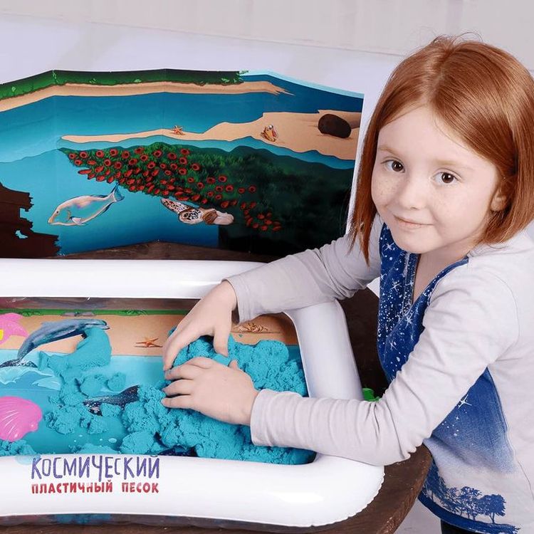 Космический пластичный песок набор «Морской мир» 3 кг светящийся в темноте зелёным цветом — картинка 6