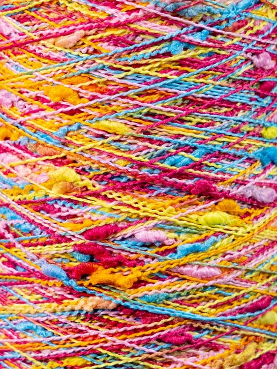 Пряжа бобинная OnlyWe Узелковый люрекс (шишибрики) (Y19), фуксия, голубой, желтый, оранжевый, 1 шт., 50 г — картинка 2